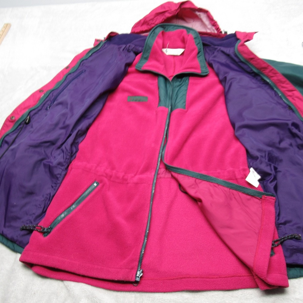 Columbia Jacket Women Medium Green Longs Peak Removable Fleece Liner 3in1 VTG
